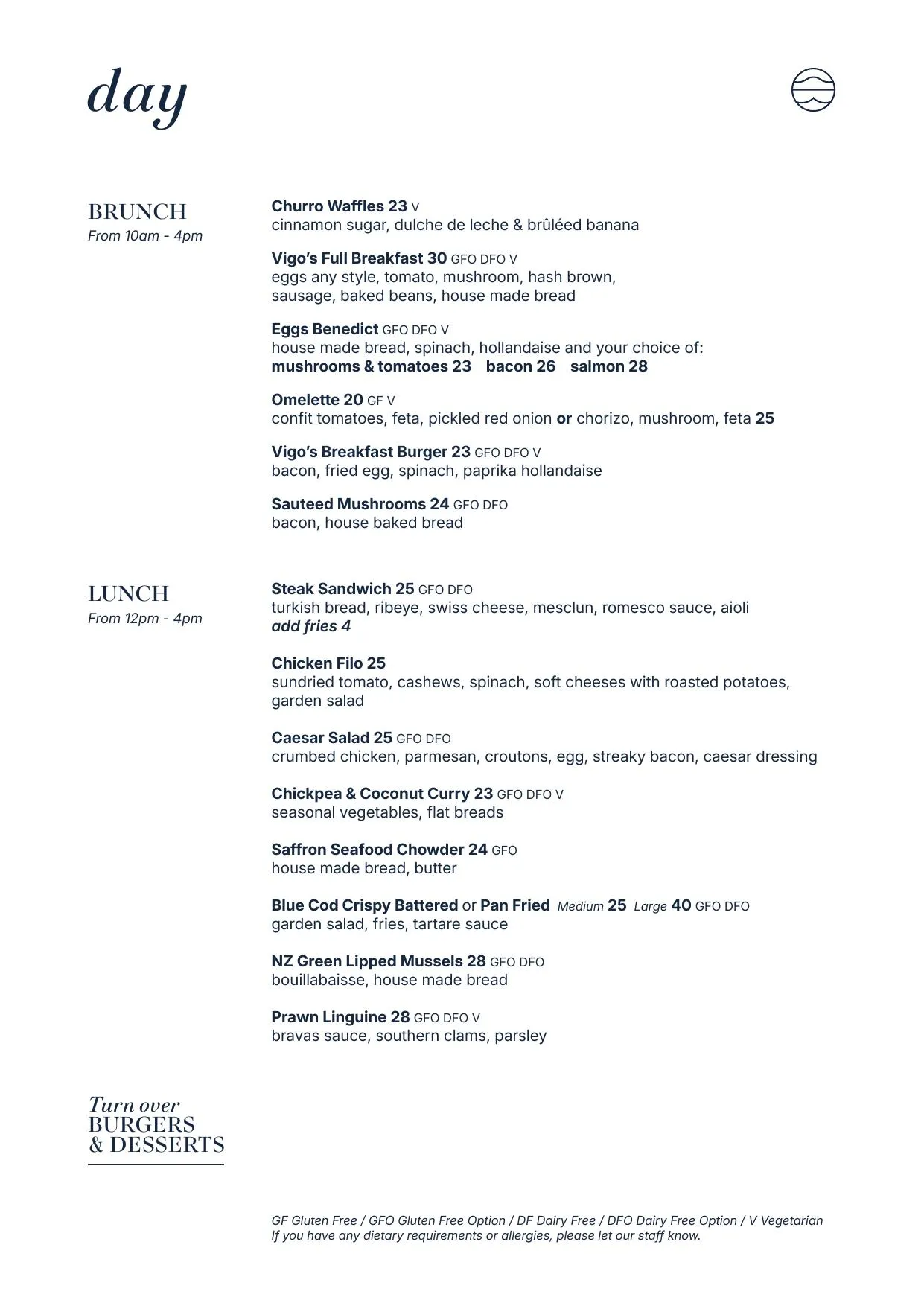 Vigo brunch and lunch menu cover