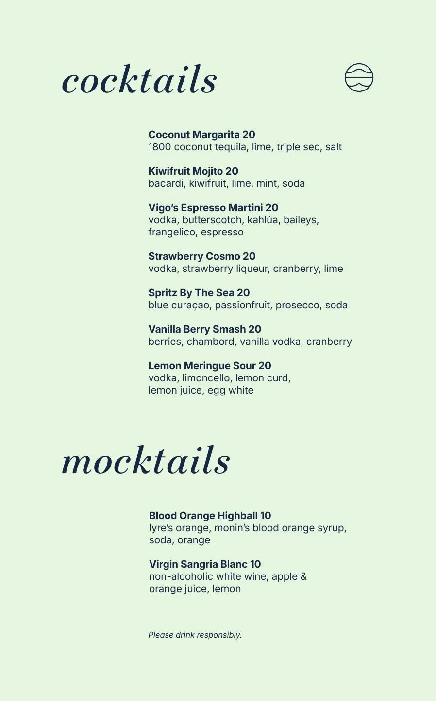 Vigo cocktail menu cover