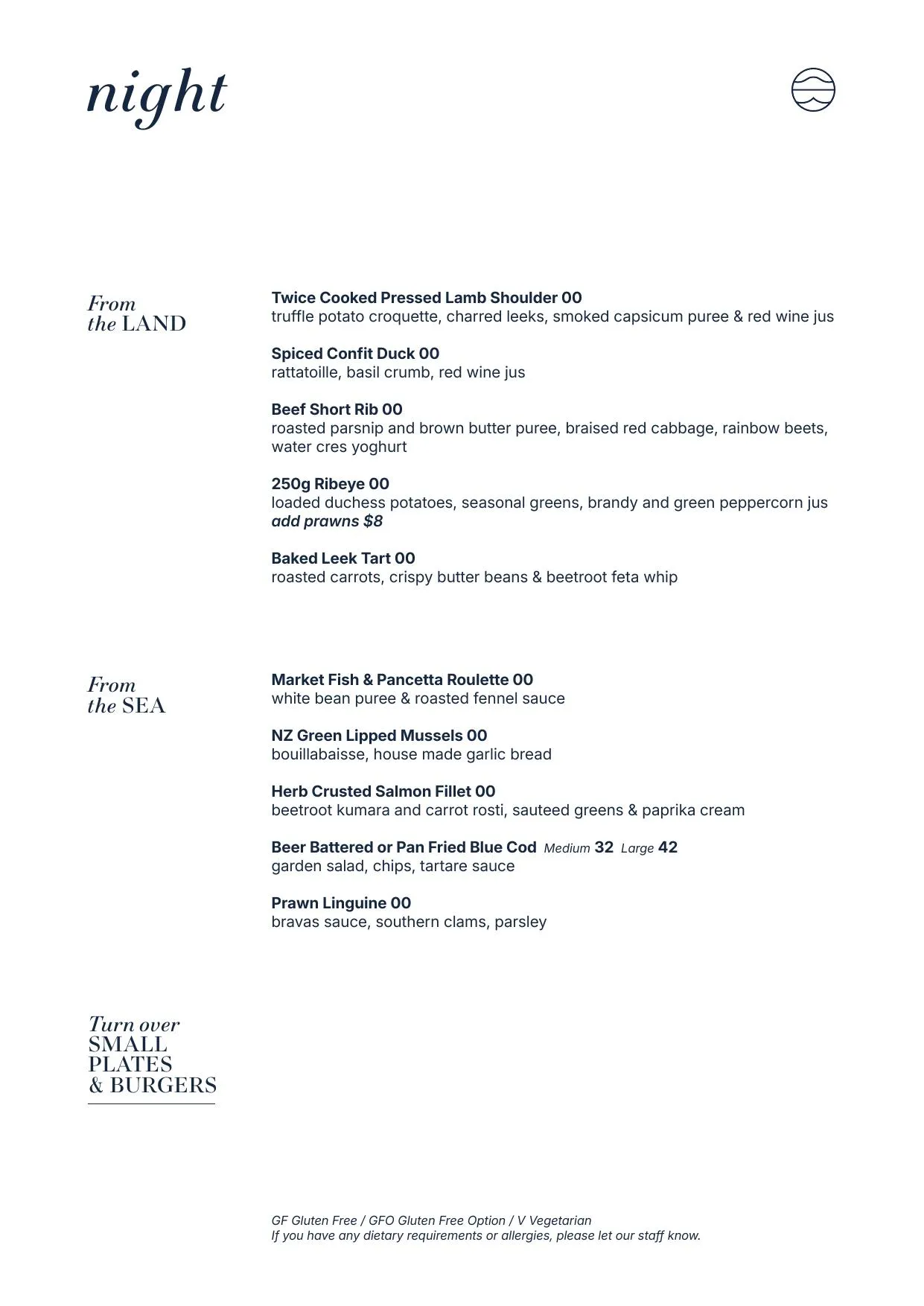 Vigo dinner menu cover image