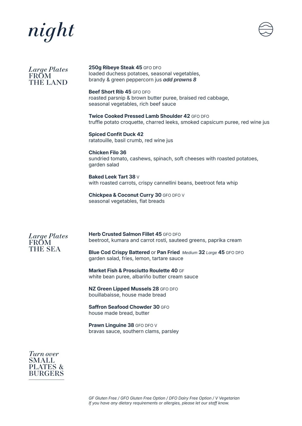 Vigo dinner menu cover