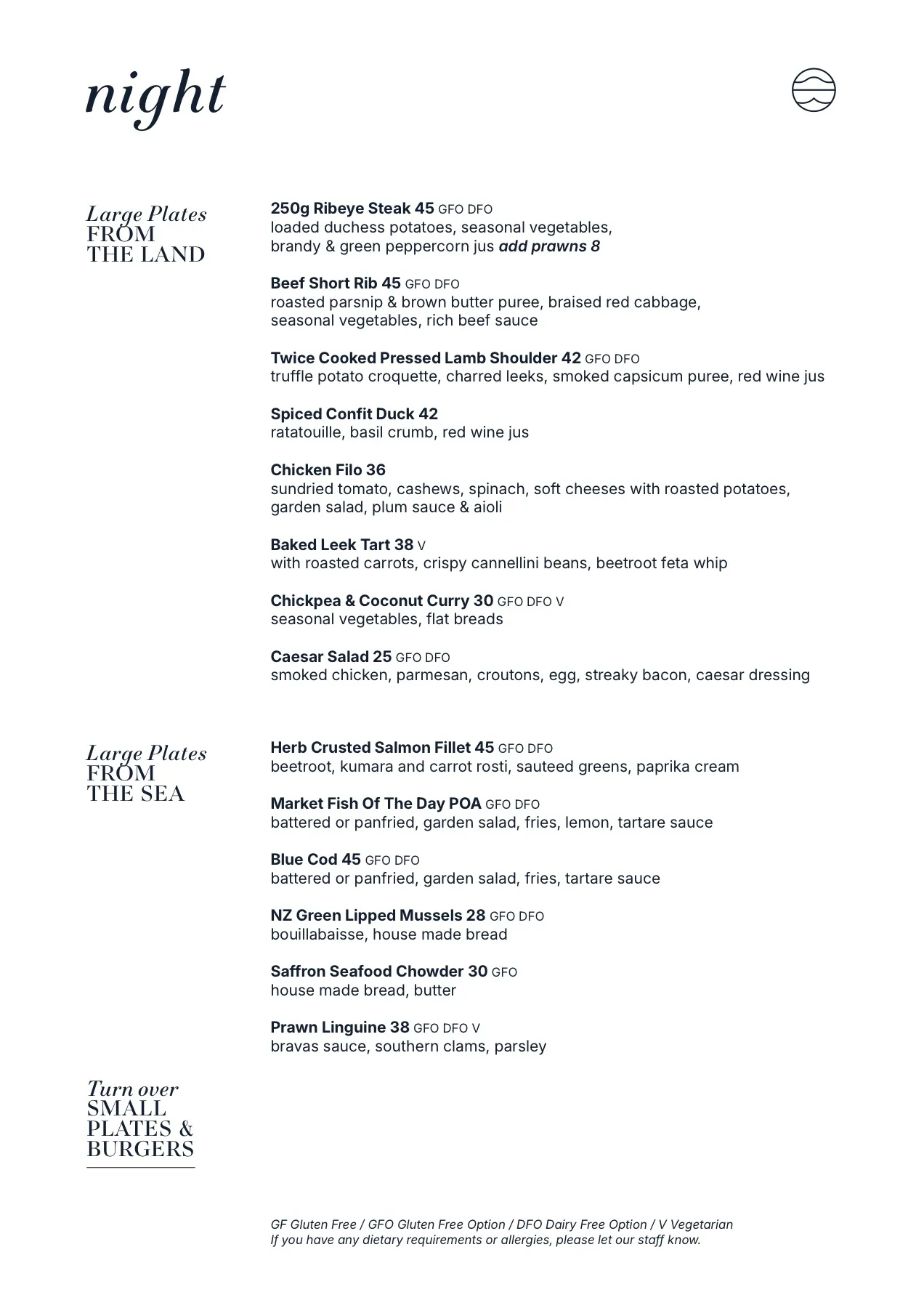 Vigo dinner menu cover
