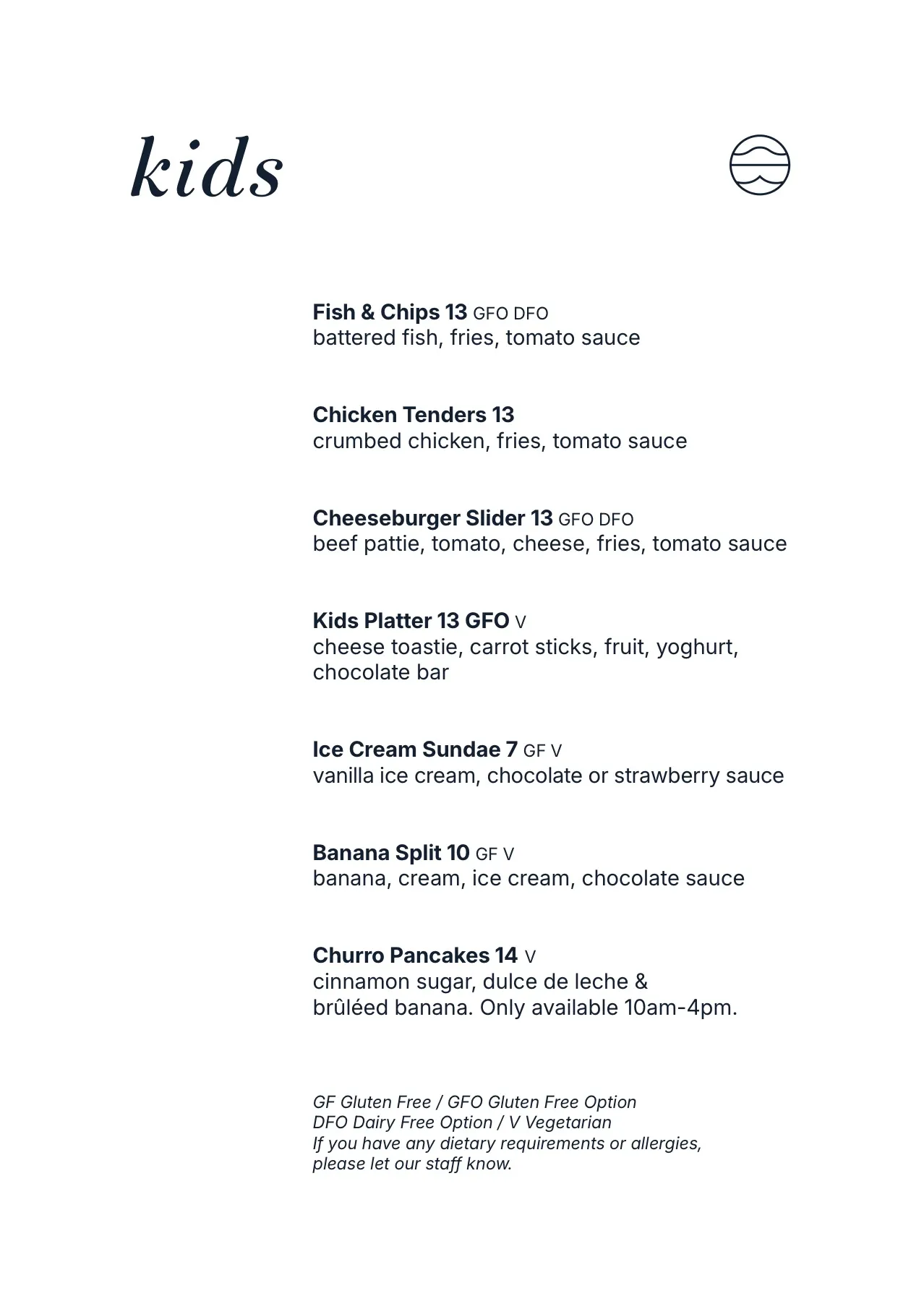 Vigo kids menu cover