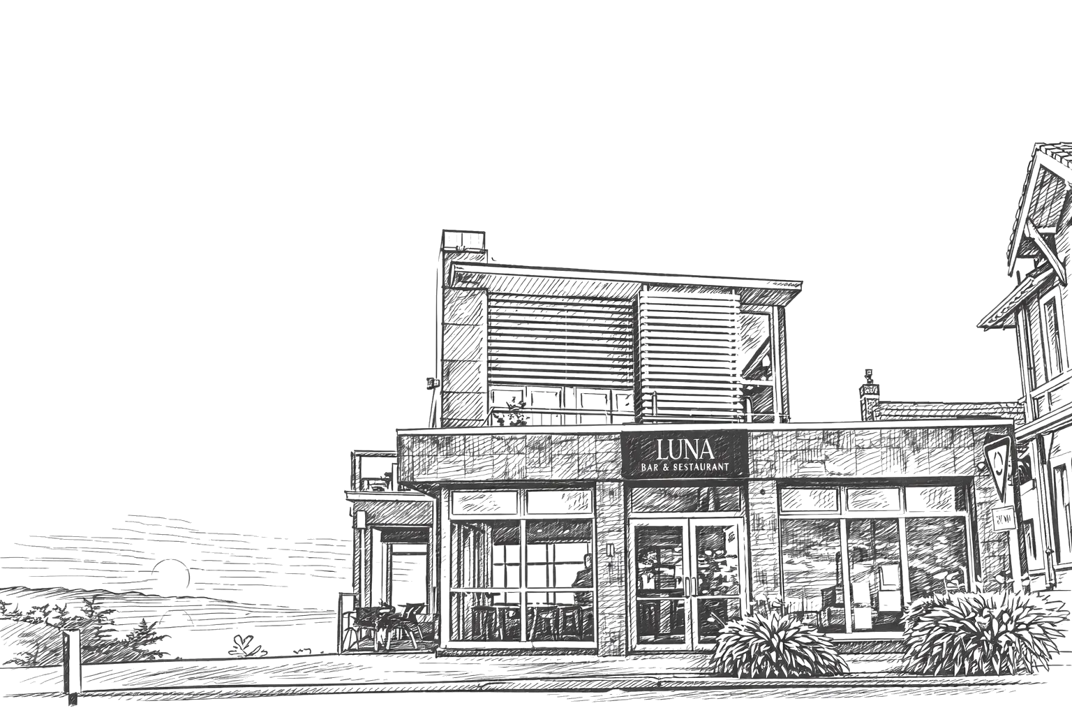 Luna sketch representing the sister restaurant