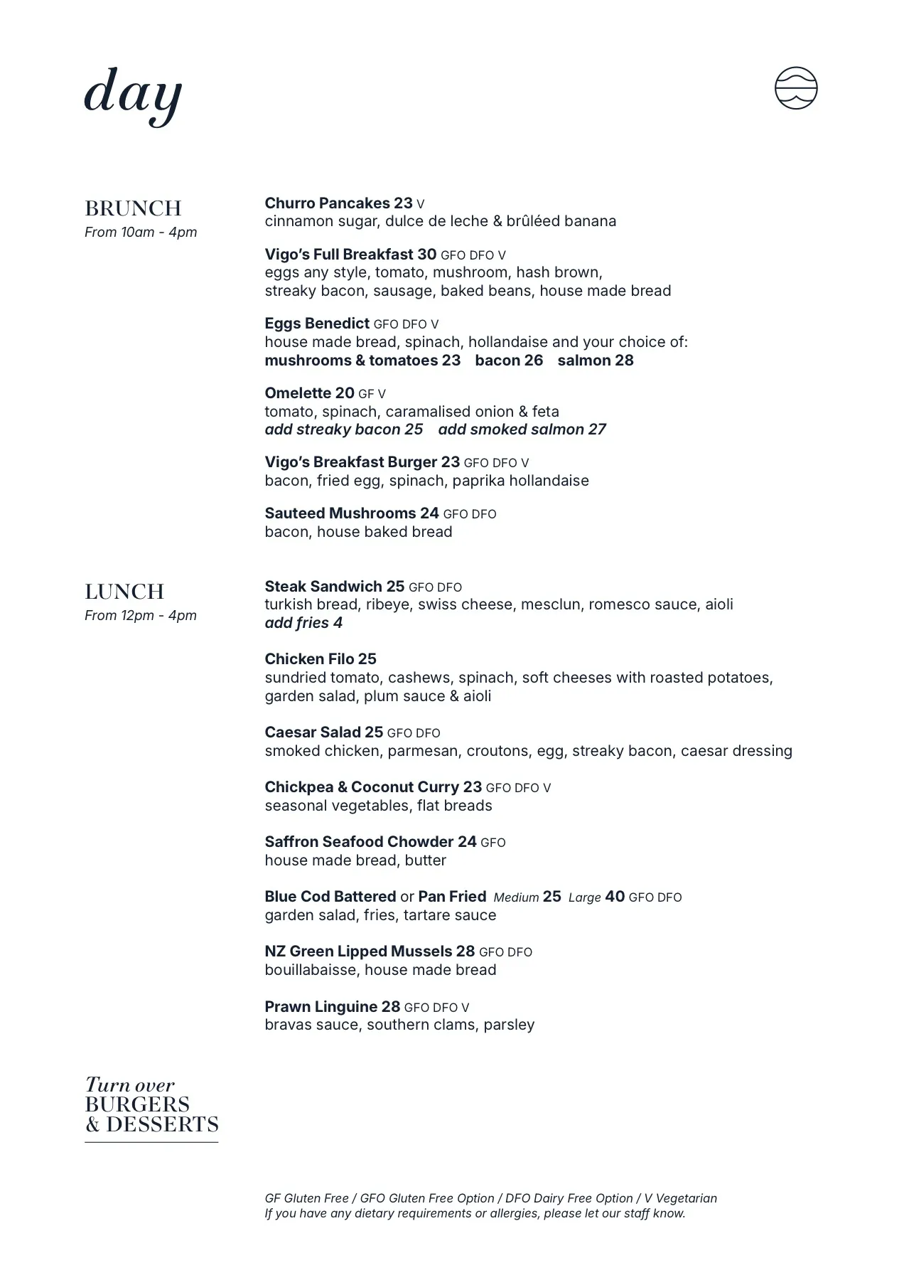 Vigo lunch menu cover